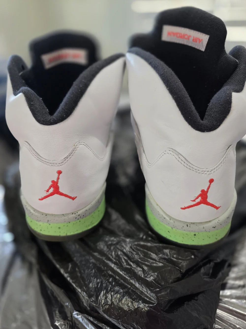 Air Jordan 5 Retro White Black Neon Green Pink Shoe